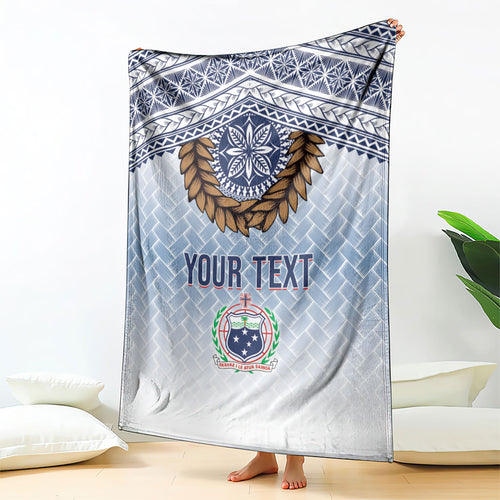 Manu Samoa Rugby Custom White Blanket ʻIe Toga Pattern With Brown Ula fala