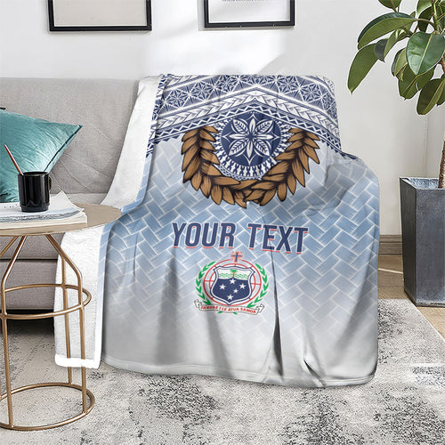 Manu Samoa Rugby Custom White Blanket ʻIe Toga Pattern With Brown Ula fala