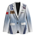 Manu Samoa Rugby Custom White Blazer ʻIe Toga Pattern With Brown Ula fala