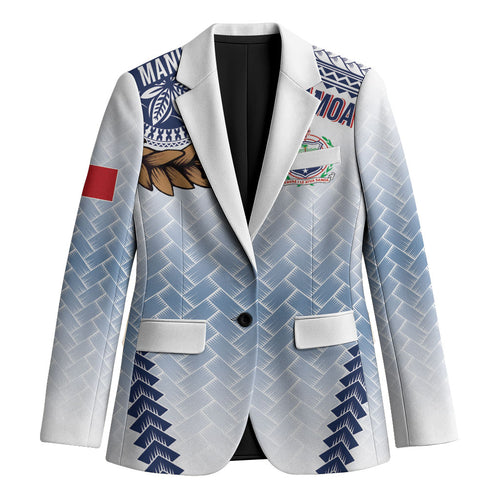 Manu Samoa Rugby Custom White Blazer ʻIe Toga Pattern With Brown Ula fala