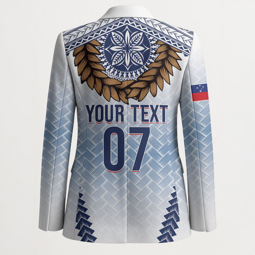 Manu Samoa Rugby Custom White Blazer ʻIe Toga Pattern With Brown Ula fala