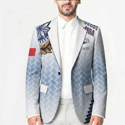 Manu Samoa Rugby Custom White Blazer ʻIe Toga Pattern With Brown Ula fala