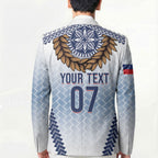 Manu Samoa Rugby Custom White Blazer ʻIe Toga Pattern With Brown Ula fala