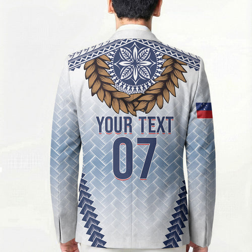 Manu Samoa Rugby Custom White Blazer ʻIe Toga Pattern With Brown Ula fala