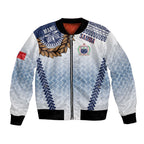Manu Samoa Rugby Custom White Bomber Jacket ʻIe Toga Pattern With Brown Ula fala
