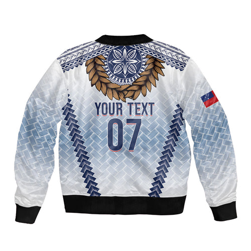 Manu Samoa Rugby Custom White Bomber Jacket ʻIe Toga Pattern With Brown Ula fala