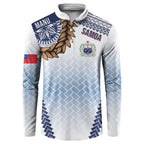 Manu Samoa Rugby Custom White Button Sweatshirt ʻIe Toga Pattern With Brown Ula fala