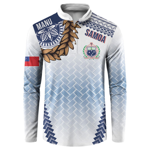 Manu Samoa Rugby Custom White Button Sweatshirt ʻIe Toga Pattern With Brown Ula fala