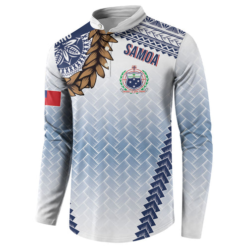 Manu Samoa Rugby Custom White Button Sweatshirt ʻIe Toga Pattern With Brown Ula fala