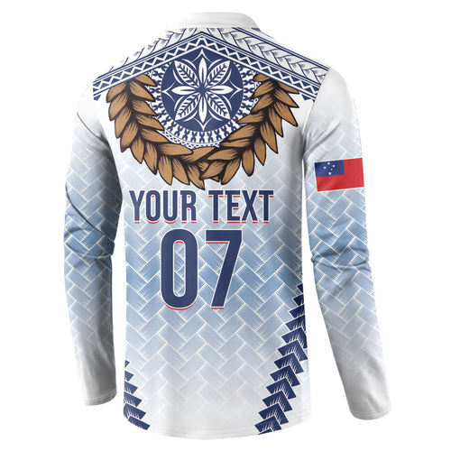 Manu Samoa Rugby Custom White Button Sweatshirt ʻIe Toga Pattern With Brown Ula fala