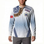 Manu Samoa Rugby Custom White Button Sweatshirt ʻIe Toga Pattern With Brown Ula fala