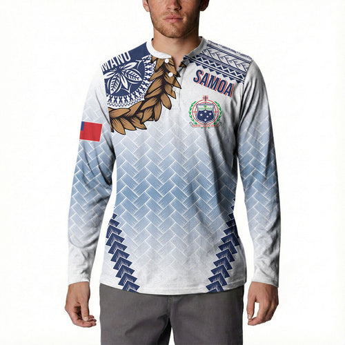 Manu Samoa Rugby Custom White Button Sweatshirt ʻIe Toga Pattern With Brown Ula fala