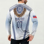 Manu Samoa Rugby Custom White Button Sweatshirt ʻIe Toga Pattern With Brown Ula fala
