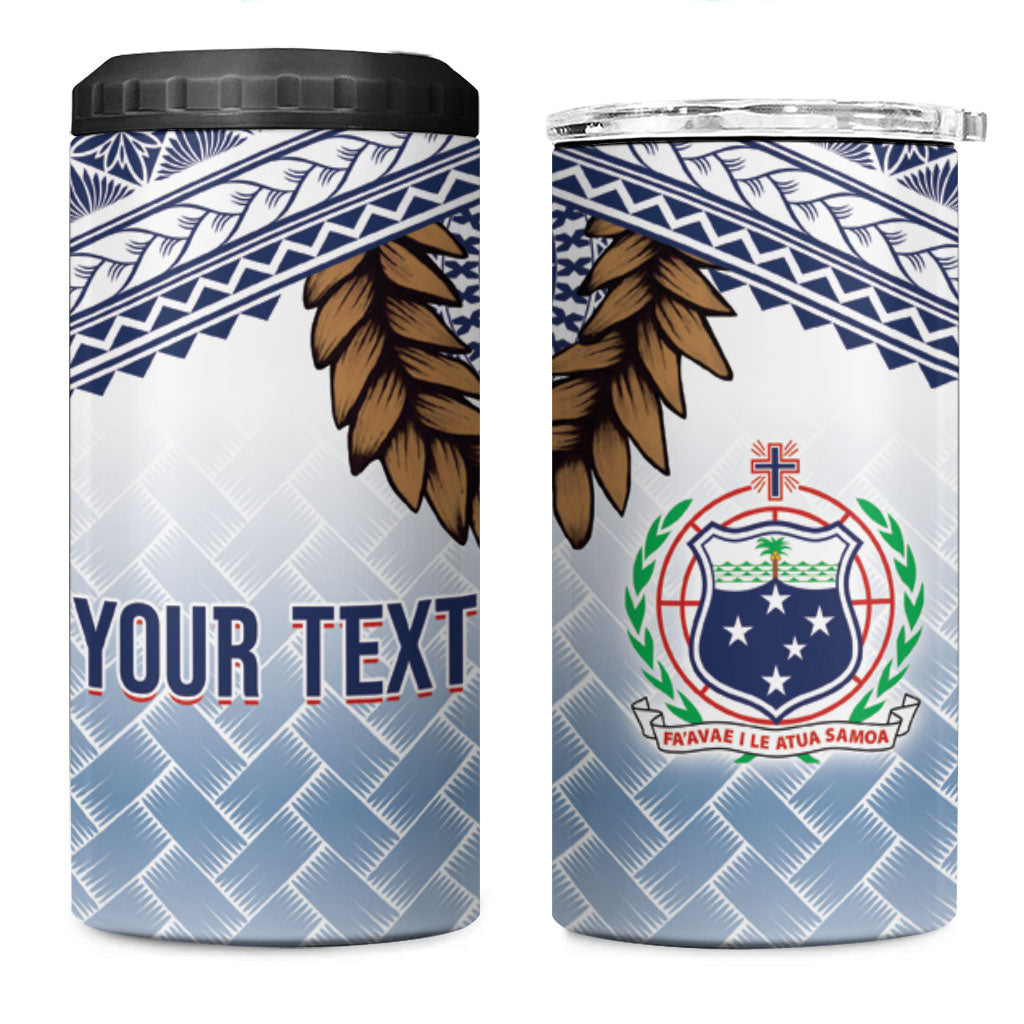 Manu Samoa Rugby Custom White 4 in 1 Can Cooler Tumbler ʻIe Toga Pattern With Brown Ula fala