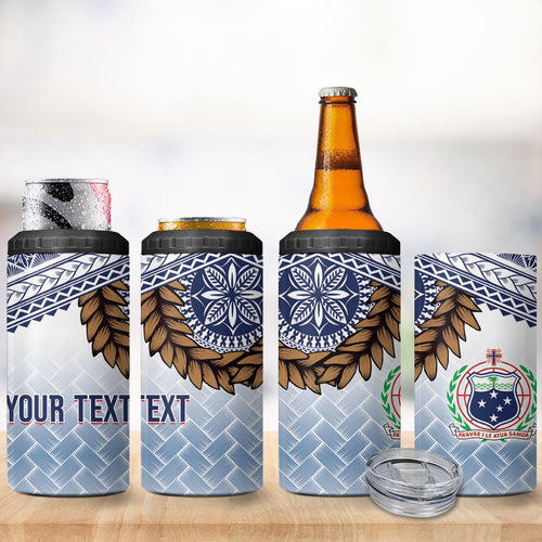 Manu Samoa Rugby Custom White 4 in 1 Can Cooler Tumbler ʻIe Toga Pattern With Brown Ula fala