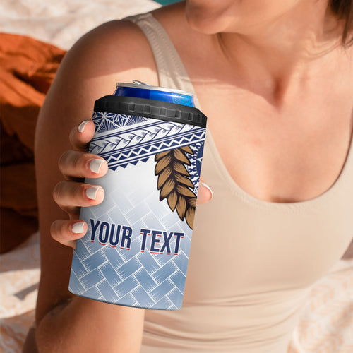 Manu Samoa Rugby Custom White 4 in 1 Can Cooler Tumbler ʻIe Toga Pattern With Brown Ula fala