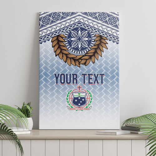 Manu Samoa Rugby Custom White Canvas Wall Art ʻIe Toga Pattern With Brown Ula fala