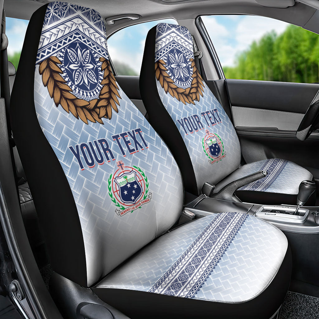 Manu Samoa Rugby Custom White Car Seat Cover ʻIe Toga Pattern With Brown Ula fala