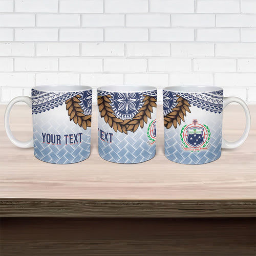 Manu Samoa Rugby Custom White Ceramic Mug ʻIe Toga Pattern With Brown Ula fala