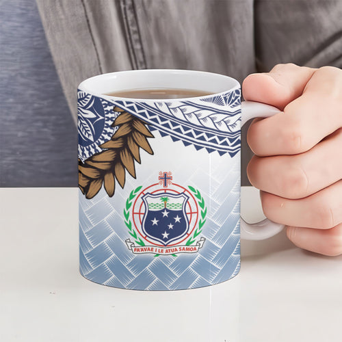 Manu Samoa Rugby Custom White Ceramic Mug ʻIe Toga Pattern With Brown Ula fala
