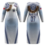 Manu Samoa Rugby Custom White Couples Matching Long Sleeve Bodycon Dress and Hawaiian Shirt ʻIe Toga Pattern With Brown Ula fala