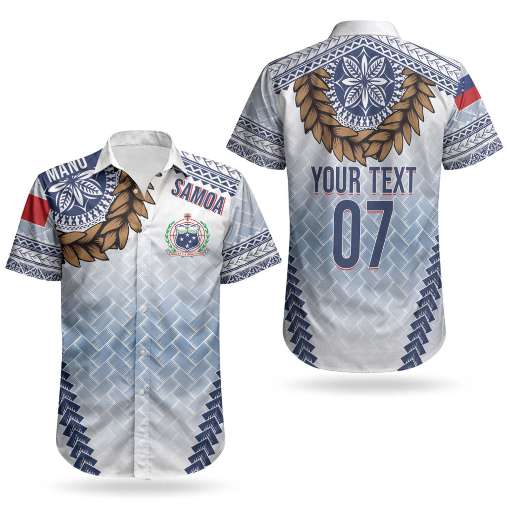 Manu Samoa Rugby Custom White Couples Matching Mermaid Dress and Hawaiian Shirt ʻIe Toga Pattern With Brown Ula fala