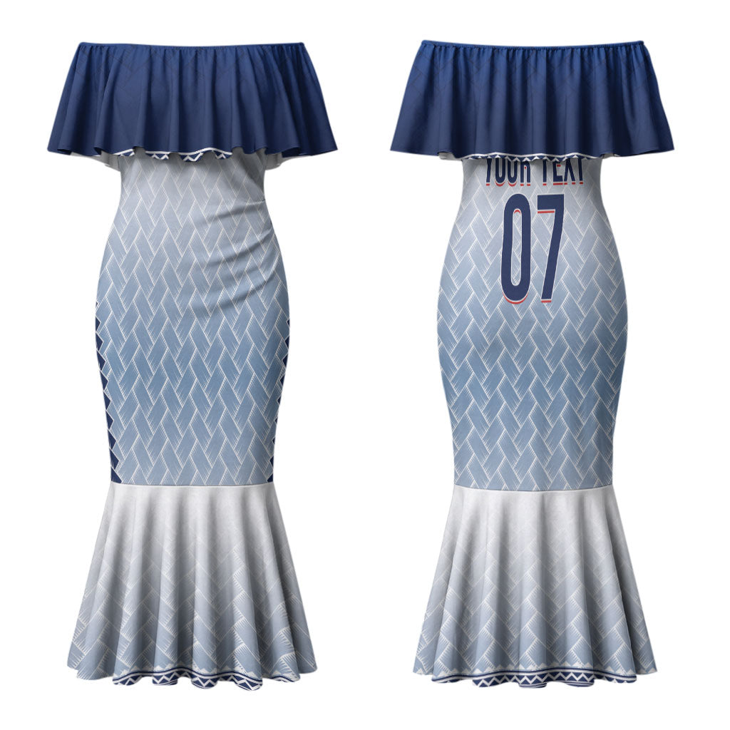 Manu Samoa Rugby Custom White Couples Matching Mermaid Dress and Hawaiian Shirt ʻIe Toga Pattern With Brown Ula fala