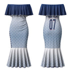 Manu Samoa Rugby Custom White Couples Matching Mermaid Dress and Long Sleeve Button Shirt ʻIe Toga Pattern With Brown Ula fala