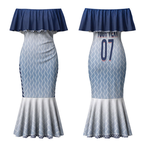Manu Samoa Rugby Custom White Couples Matching Mermaid Dress and Long Sleeve Button Shirt ʻIe Toga Pattern With Brown Ula fala