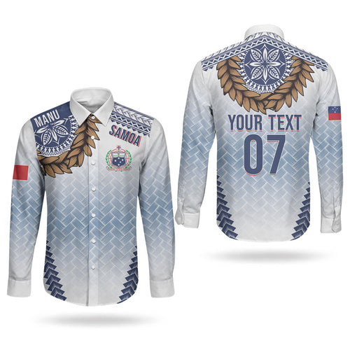Manu Samoa Rugby Custom White Couples Matching Off Shoulder Short Dress and Long Sleeve Button Shirt ʻIe Toga Pattern With Brown Ula fala
