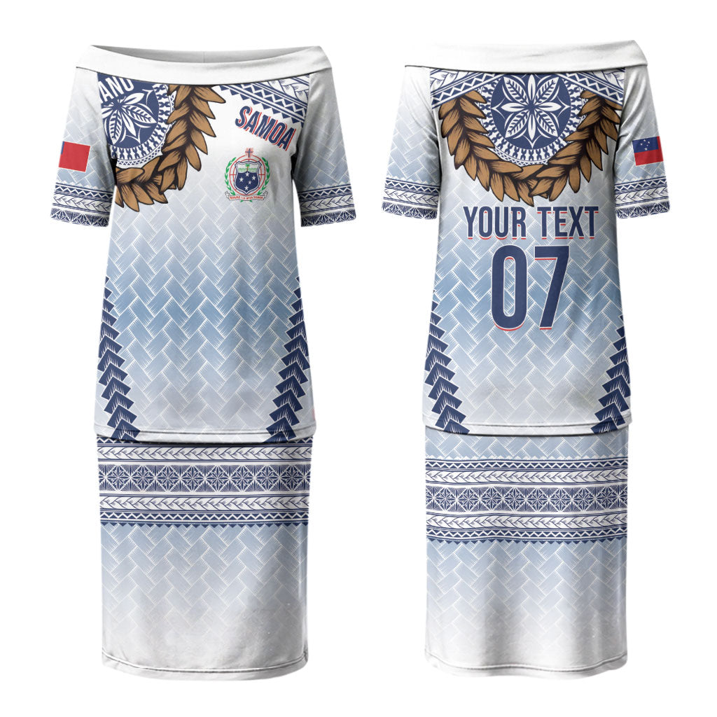 Manu Samoa Rugby Custom White Couples Matching Puletasi and Hawaiian Shirt ʻIe Toga Pattern With Brown Ula fala