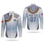 Manu Samoa Rugby Custom White Couples Matching Short Sleeve Bodycon Dress and Long Sleeve Button Shirt ʻIe Toga Pattern With Brown Ula fala