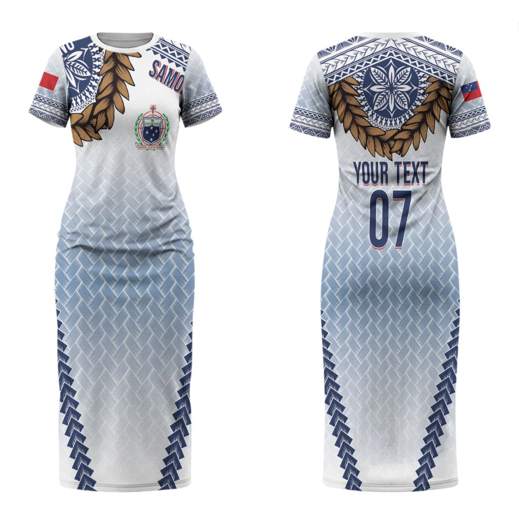 Manu Samoa Rugby Custom White Couples Matching Short Sleeve Bodycon Dress and Long Sleeve Button Shirt ʻIe Toga Pattern With Brown Ula fala