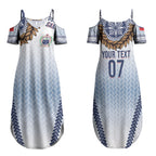 Manu Samoa Rugby Custom White Couples Matching Summer Maxi Dress and Hawaiian Shirt ʻIe Toga Pattern With Brown Ula fala