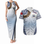 Manu Samoa Rugby Custom White Couples Matching Tank Maxi Dress and Hawaiian Shirt ʻIe Toga Pattern With Brown Ula fala
