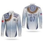 Manu Samoa Rugby Custom White Couples Matching Tank Maxi Dress and Long Sleeve Button Shirt ʻIe Toga Pattern With Brown Ula fala