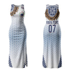 Manu Samoa Rugby Custom White Couples Matching Tank Maxi Dress and Long Sleeve Button Shirt ʻIe Toga Pattern With Brown Ula fala