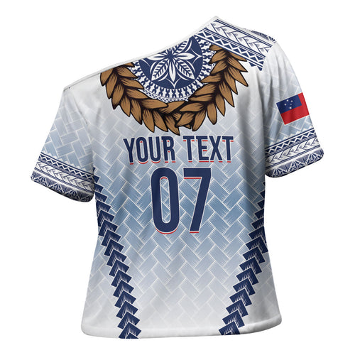 Manu Samoa Rugby Custom White Cross Shoulder Shirt ʻIe Toga Pattern With Brown Ula fala