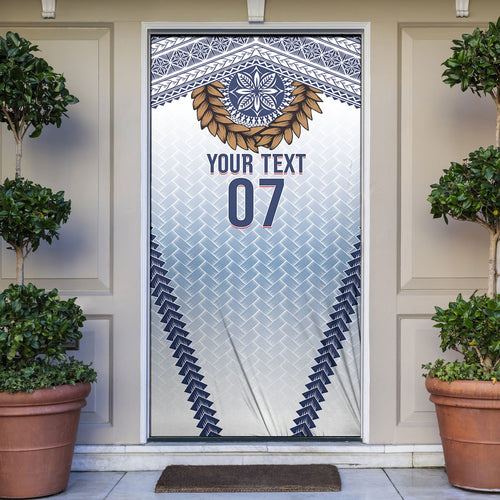 Manu Samoa Rugby Custom White Door Cover ʻIe Toga Pattern With Brown Ula fala