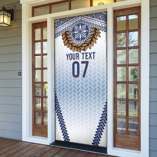 Manu Samoa Rugby Custom White Door Cover ʻIe Toga Pattern With Brown Ula fala
