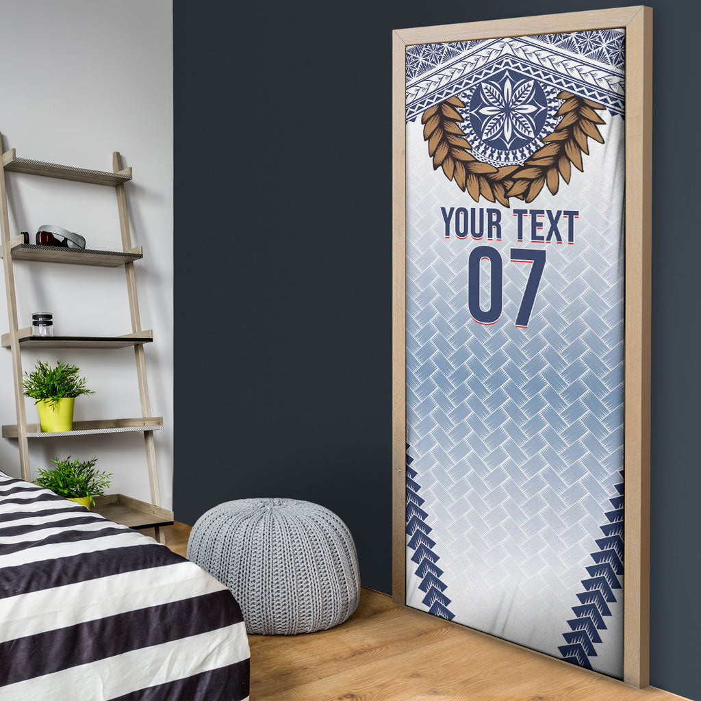Manu Samoa Rugby Custom White Door Cover ʻIe Toga Pattern With Brown Ula fala