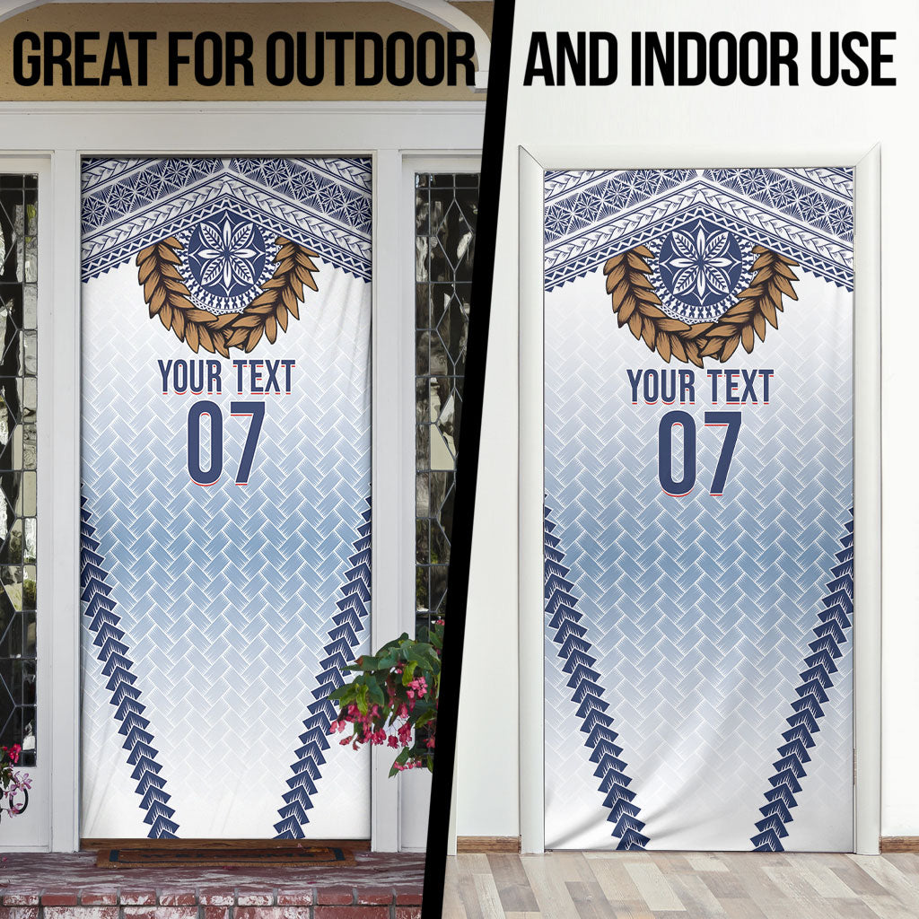 Manu Samoa Rugby Custom White Door Cover ʻIe Toga Pattern With Brown Ula fala