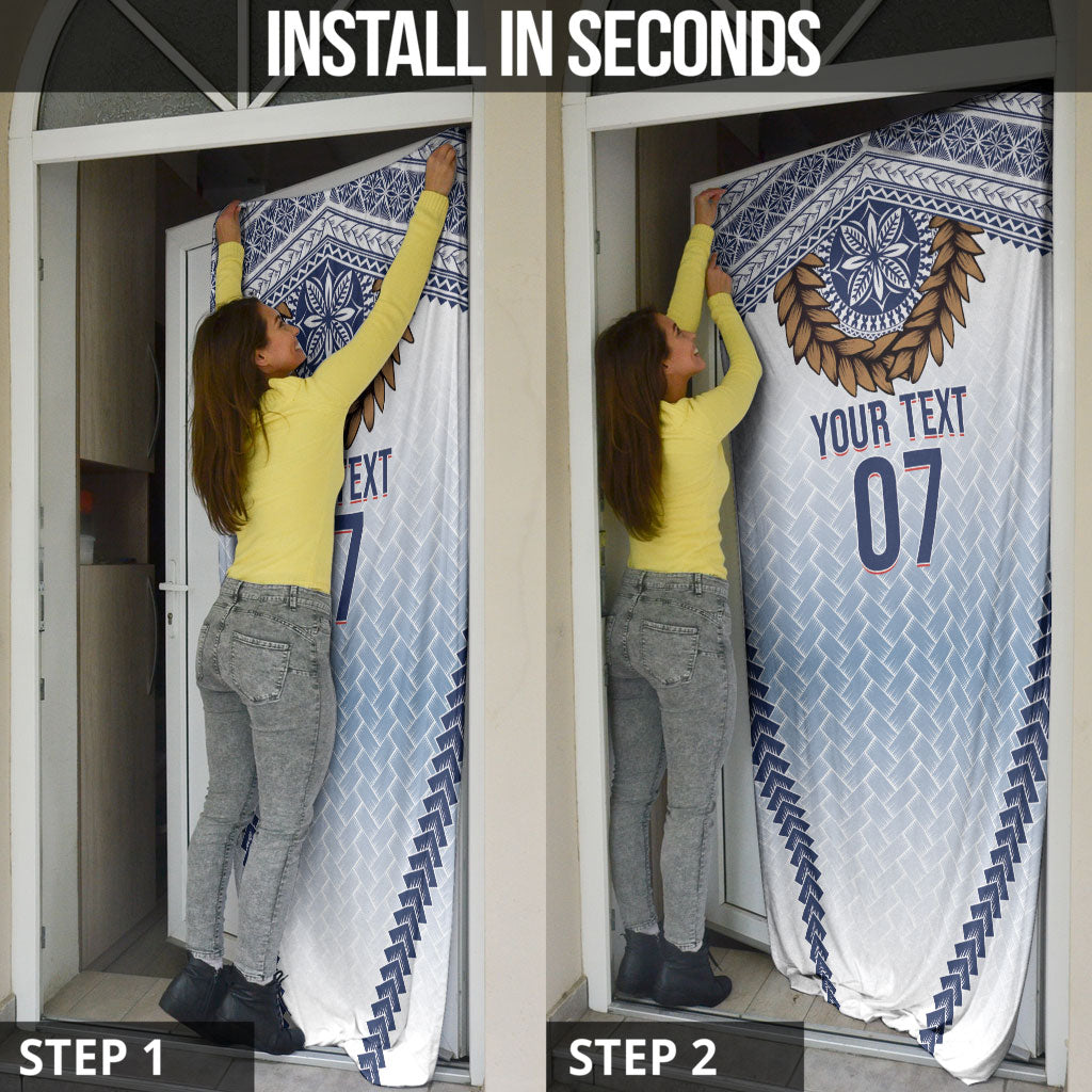 Manu Samoa Rugby Custom White Door Cover ʻIe Toga Pattern With Brown Ula fala