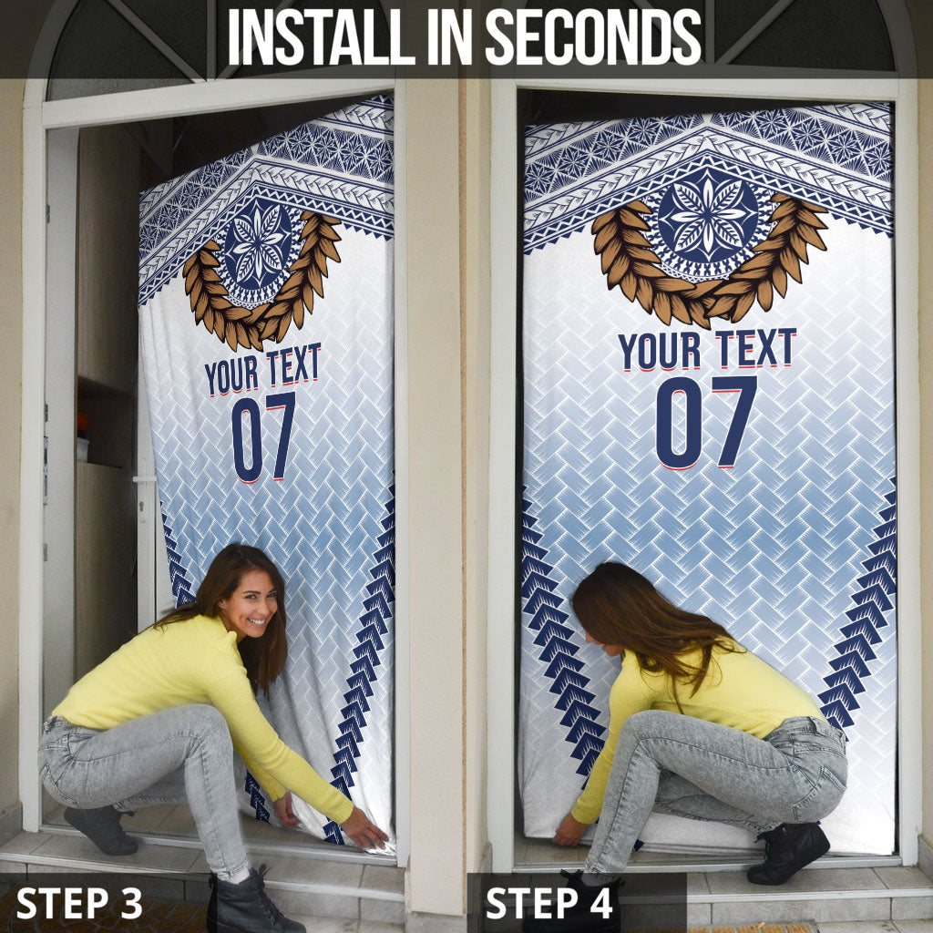 Manu Samoa Rugby Custom White Door Cover ʻIe Toga Pattern With Brown Ula fala