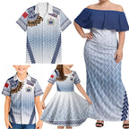 Manu Samoa Rugby Custom White Family Matching Off Shoulder Maxi Dress and Hawaiian Shirt ʻIe Toga Pattern With Brown Ula fala