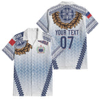 Manu Samoa Rugby Custom White Family Matching Off Shoulder Maxi Dress and Hawaiian Shirt ʻIe Toga Pattern With Brown Ula fala