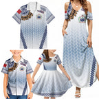 Manu Samoa Rugby Custom White Family Matching Summer Maxi Dress and Hawaiian Shirt ʻIe Toga Pattern With Brown Ula fala
