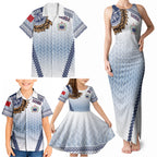 Manu Samoa Rugby Custom White Family Matching Tank Maxi Dress and Hawaiian Shirt ʻIe Toga Pattern With Brown Ula fala