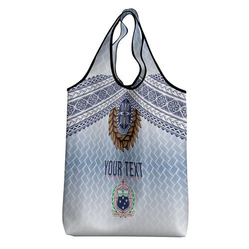 Manu Samoa Rugby Custom White Grocery Bag ʻIe Toga Pattern With Brown Ula fala