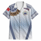 Manu Samoa Rugby Custom White Hawaiian Shirt ʻIe Toga Pattern With Brown Ula fala